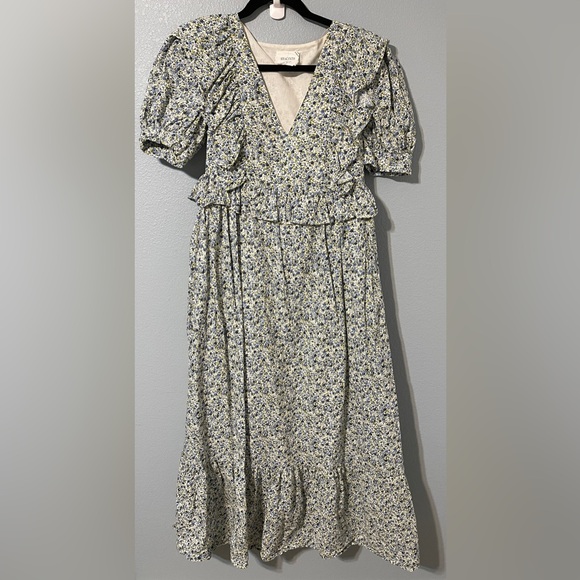 Hyacinth House Blue Floral Maxi Dress Puff Sleeve Ruffle Prairie Cottagecore XS - Picture 4 of 13